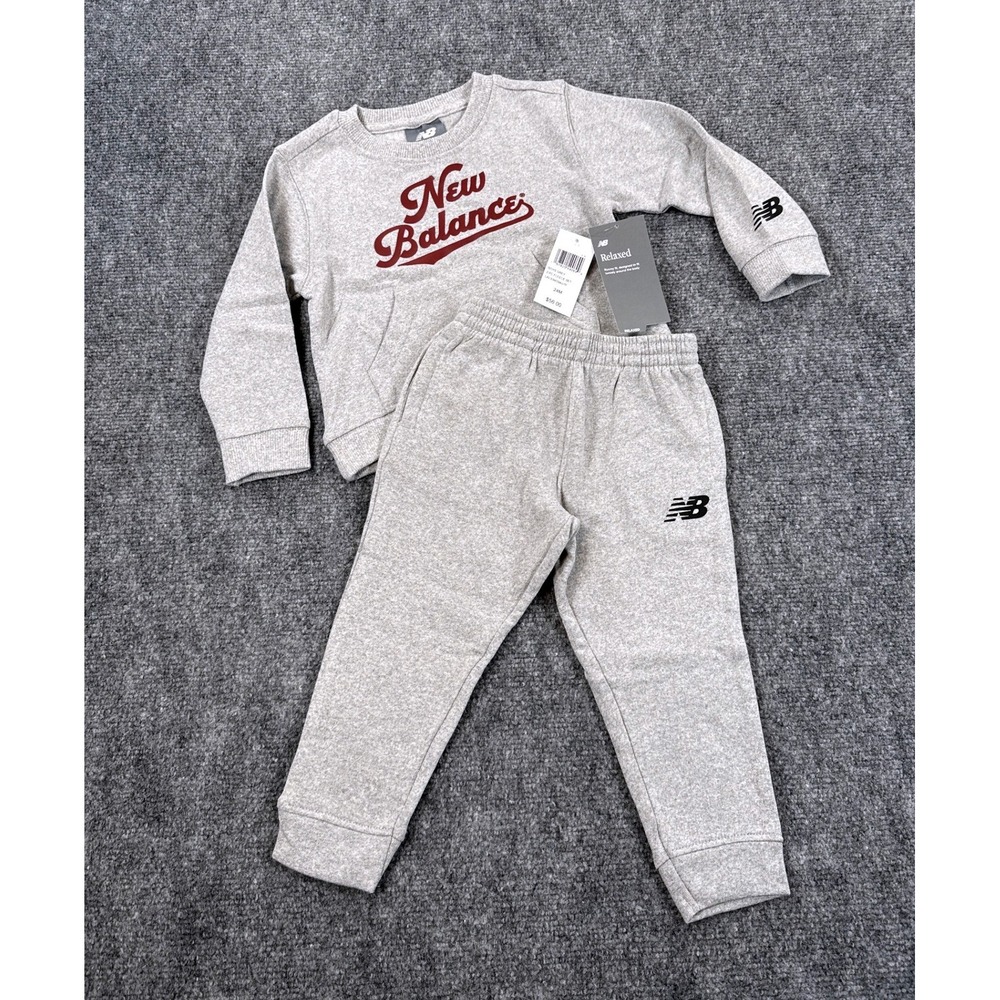 New Balance Boys 2PC Fleece Set 24 Month Gray Sweatshirt Jogger Pants Logo NWT